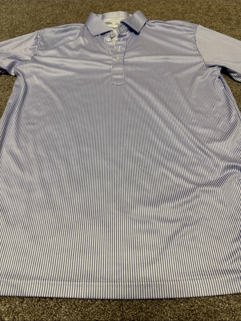 Men's Blue and White Striped Polo Shirt - Classic Collared Knit